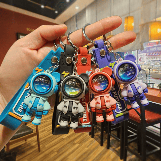 Trendy Space Man Bear Keychain - Cool Cartoon Car Keyring & Bag Charm Gift