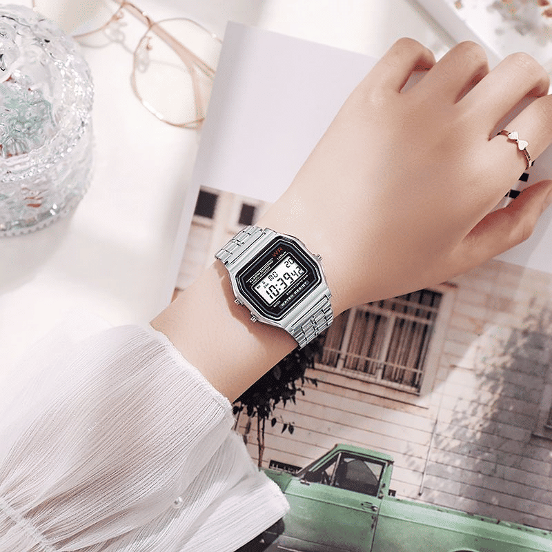 Rawlog Unisex LED Digital Watch with Fashionable Steel Metal Band