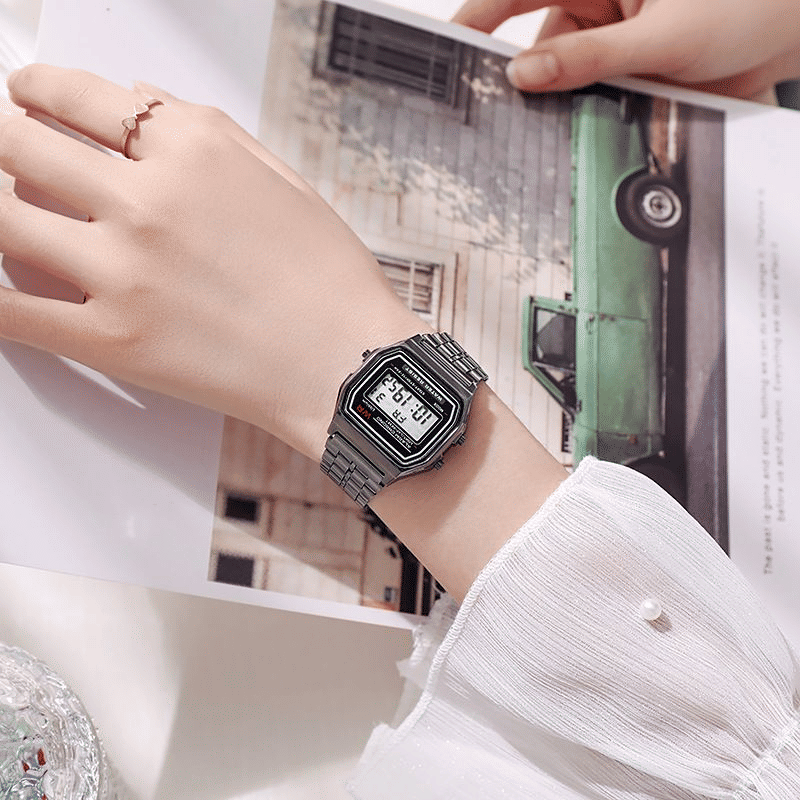Rawlog Unisex LED Digital Watch with Fashionable Steel Metal Band