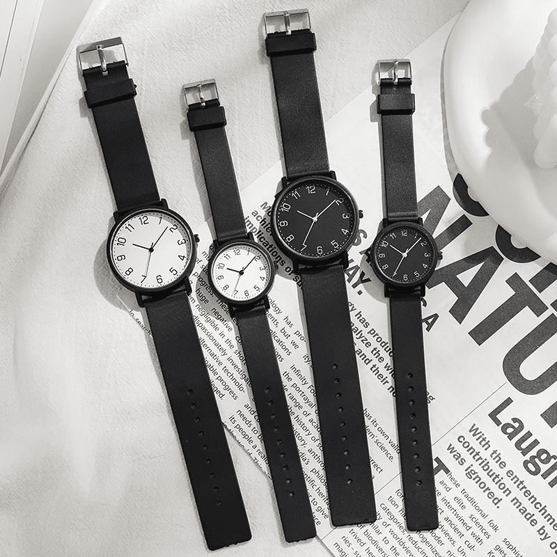 2-Piece Set Versatile Fashion Couple Watches for Students - Men and Women Quartz Wristwatches