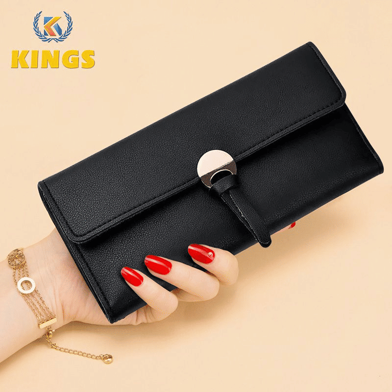 Elegant Women's Long Tri-Fold Wallet: Premium Synthetic Leather Card Holder Purse