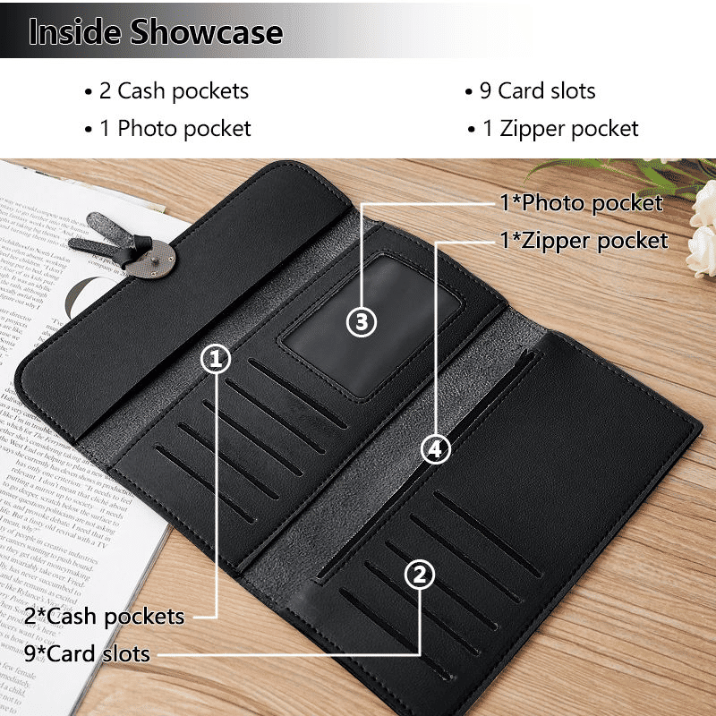 Elegant Women's Long Tri-Fold Wallet: Premium Synthetic Leather Card Holder Purse