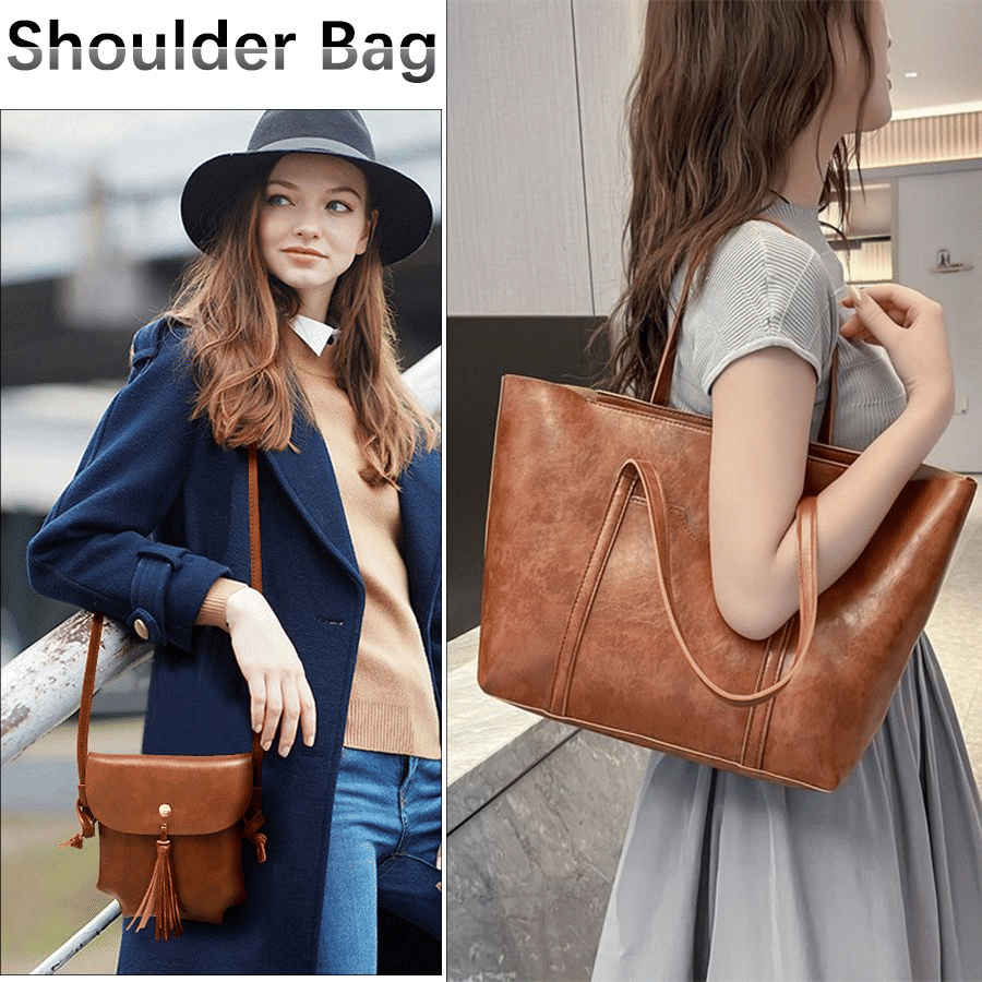 Elegant 4-in-1 Ladies PU Leather Handbag Set: Waterproof Tote & Crossbody Bags