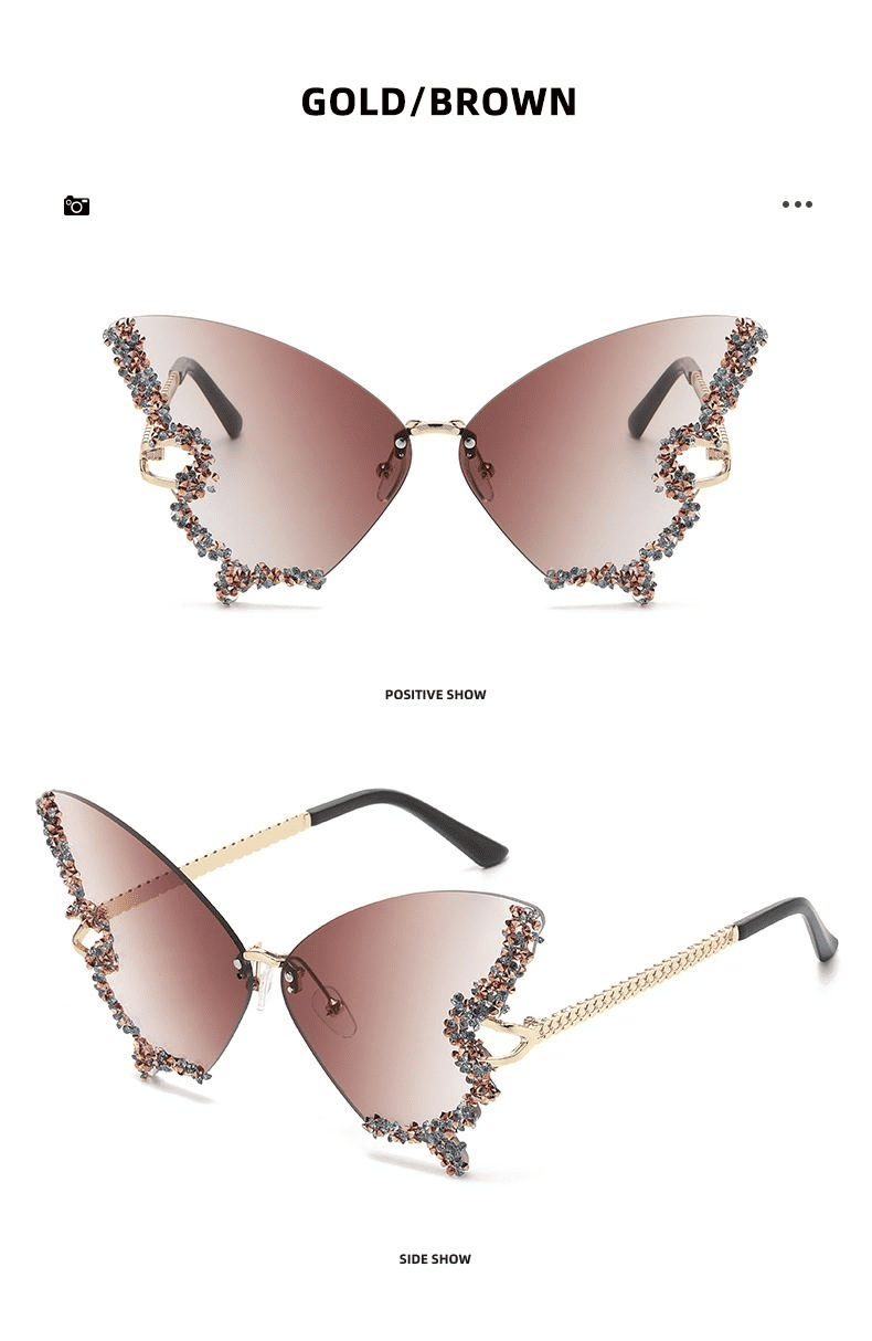 Chic Women's Butterfly Diamond Rimless Sunglasses - UV400 Personality Eyewear