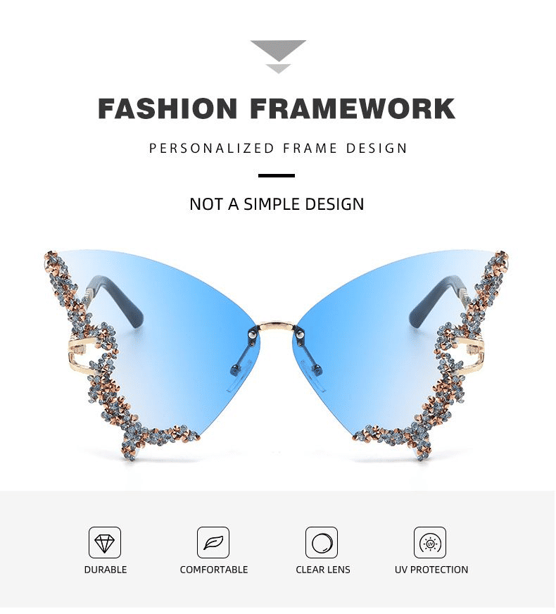 Chic Women's Butterfly Diamond Rimless Sunglasses - UV400 Personality Eyewear