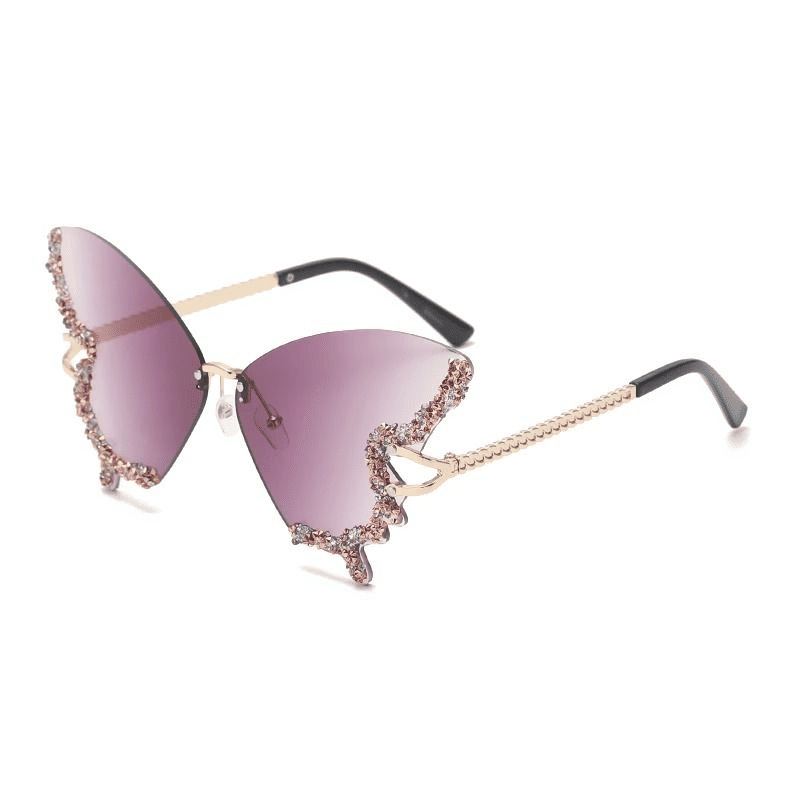 Chic Women's Butterfly Diamond Rimless Sunglasses - UV400 Personality Eyewear