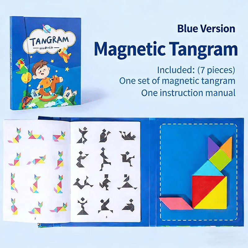 Wooden Magnetic Tangram Jigsaw Puzzle Book Montessori Educational Toy
