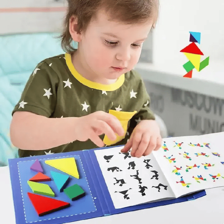 Wooden Magnetic Tangram Jigsaw Puzzle Book Montessori Educational Toy