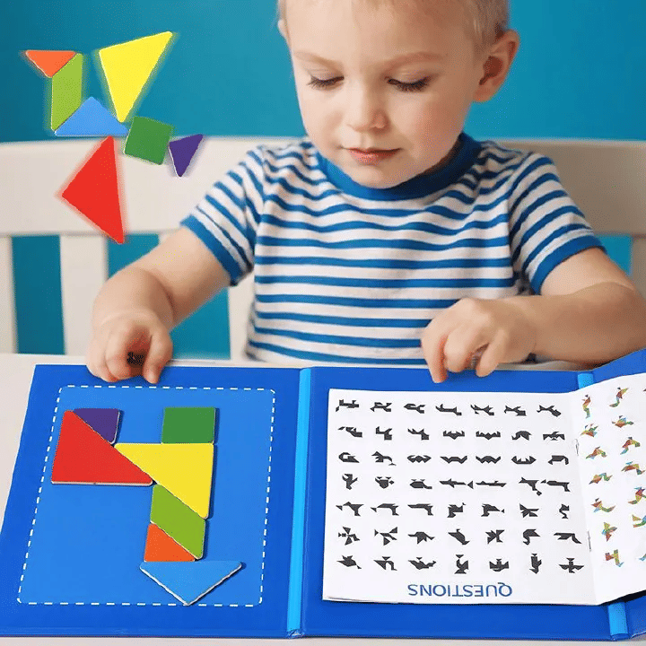 Wooden Magnetic Tangram Jigsaw Puzzle Book Montessori Educational Toy