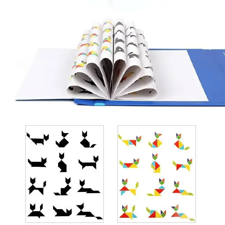 Wooden Magnetic Tangram Jigsaw Puzzle Book Montessori Educational Toy