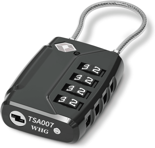 TSA Approved 4-Digit Combination Luggage Lock Zinc Alloy Black