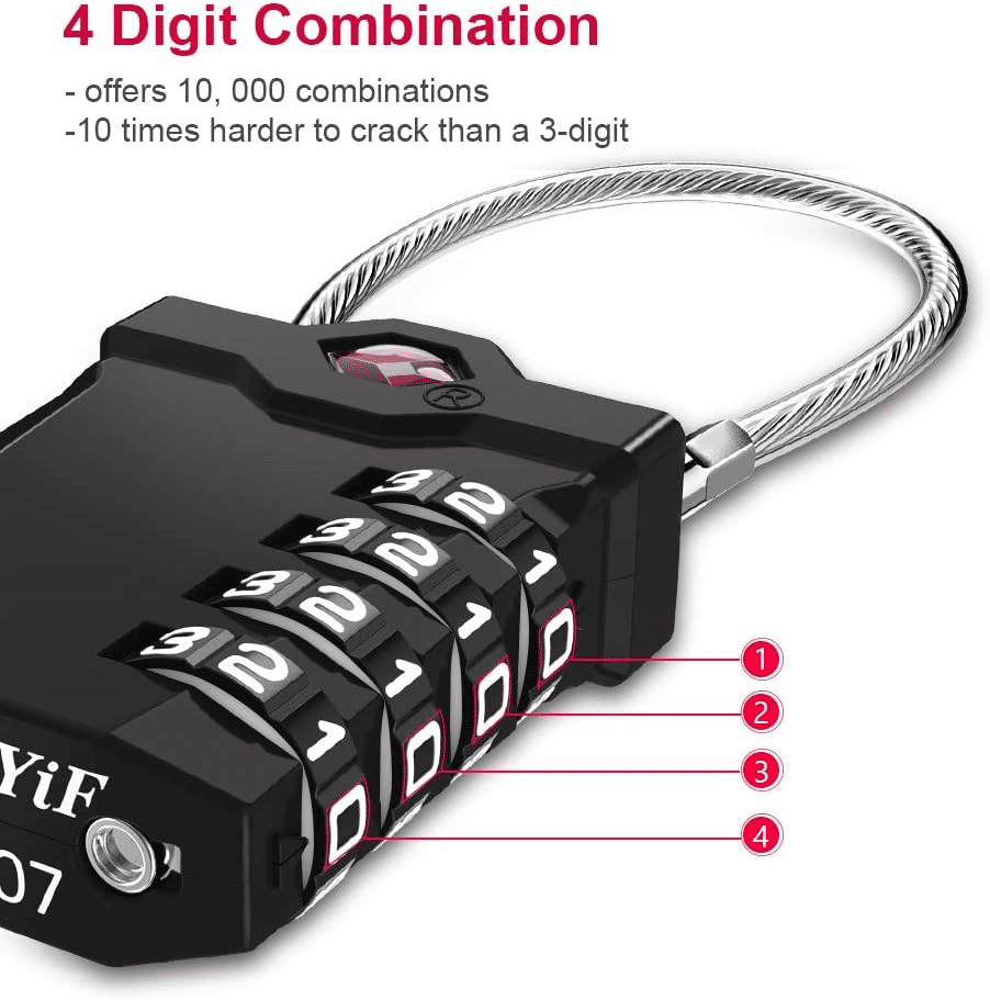 TSA Approved 4-Digit Combination Luggage Lock Zinc Alloy Black