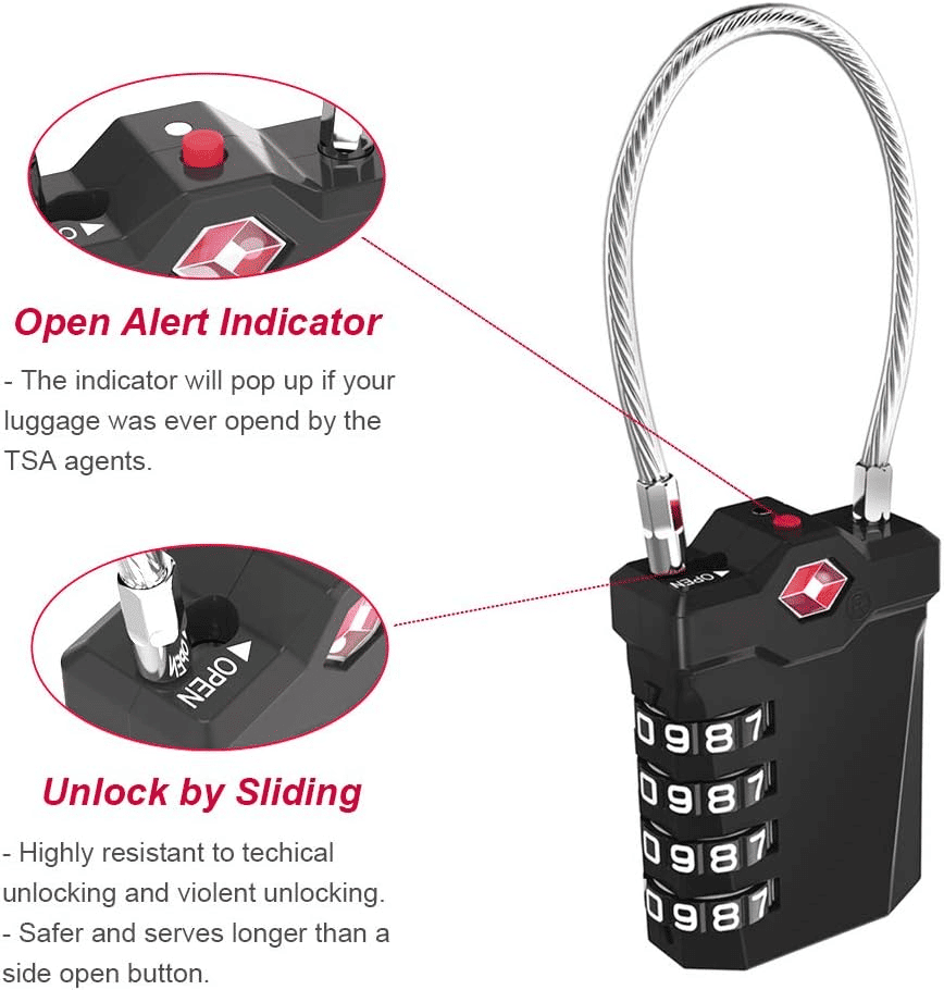 TSA Approved 4-Digit Combination Luggage Lock Zinc Alloy Black