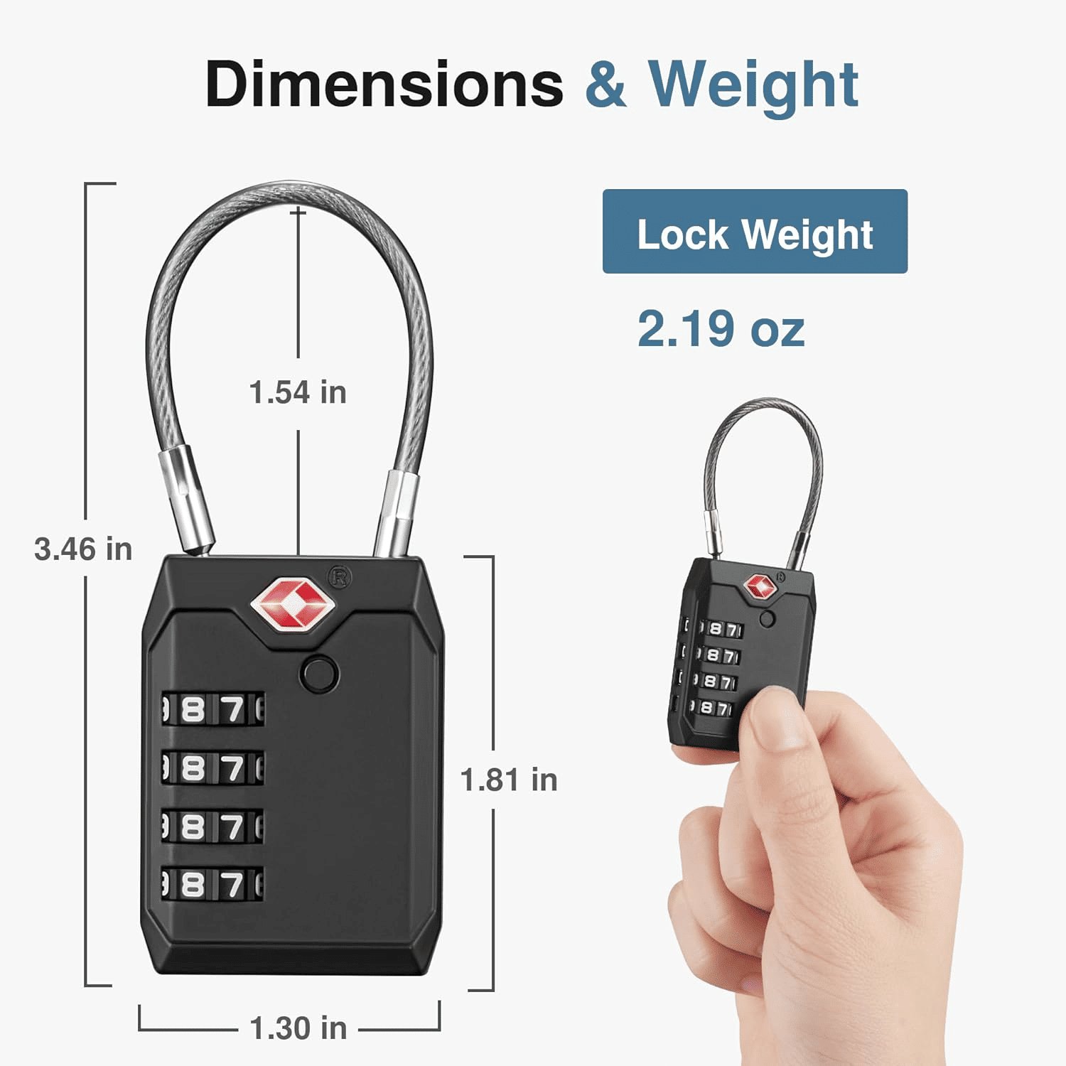 TSA Approved 4-Digit Combination Luggage Lock Zinc Alloy Black