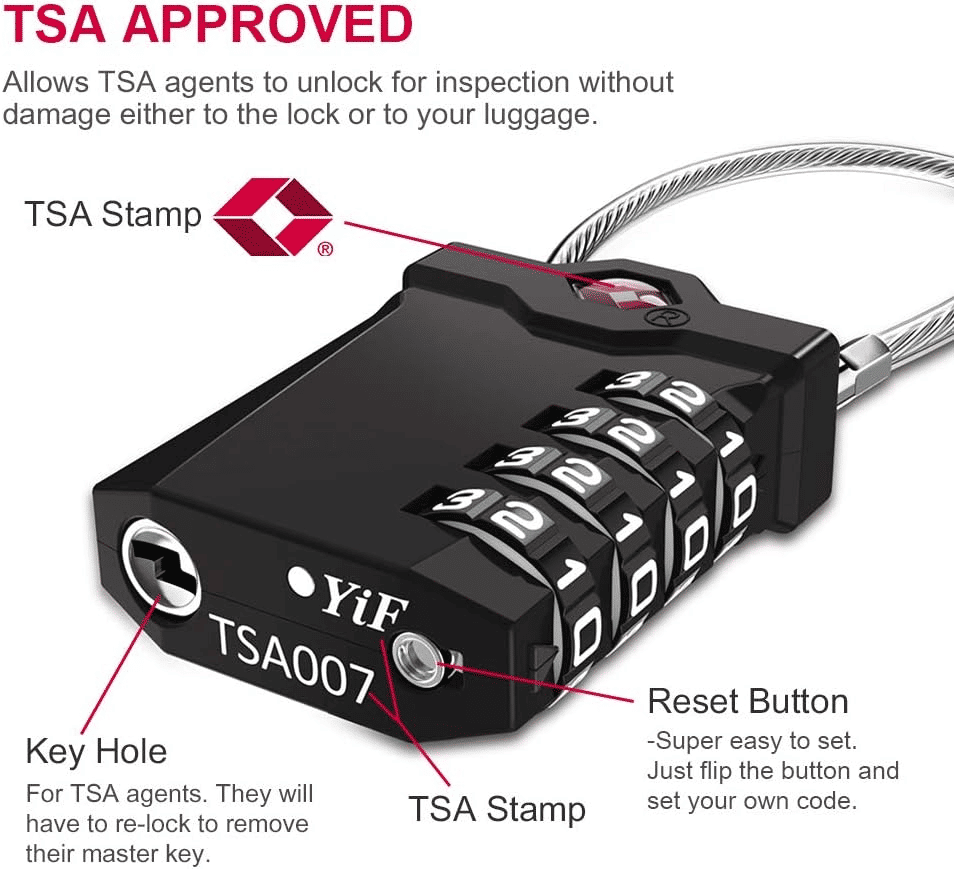 TSA Approved 4-Digit Combination Luggage Lock Zinc Alloy Black