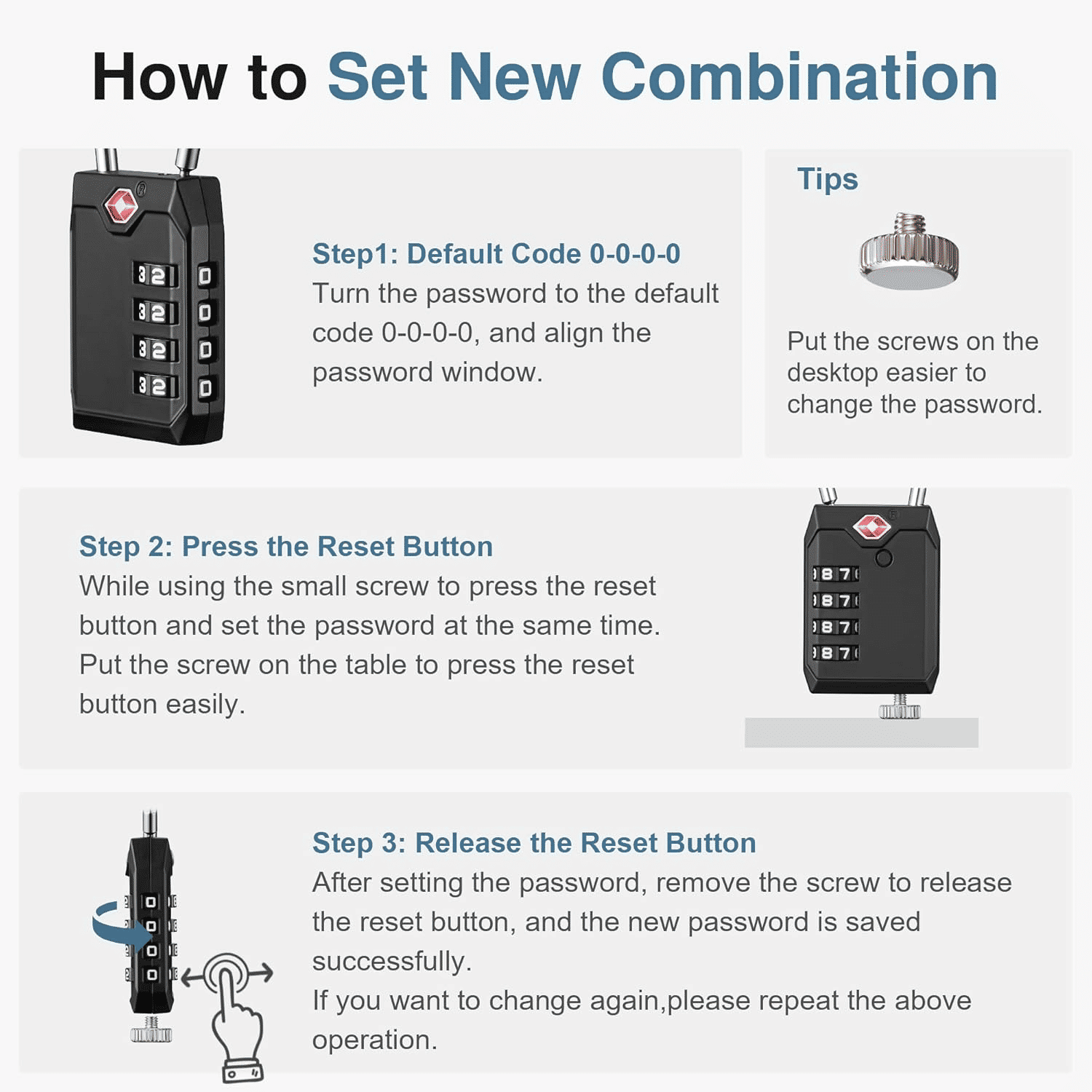 TSA Approved 4-Digit Combination Luggage Lock Zinc Alloy Black