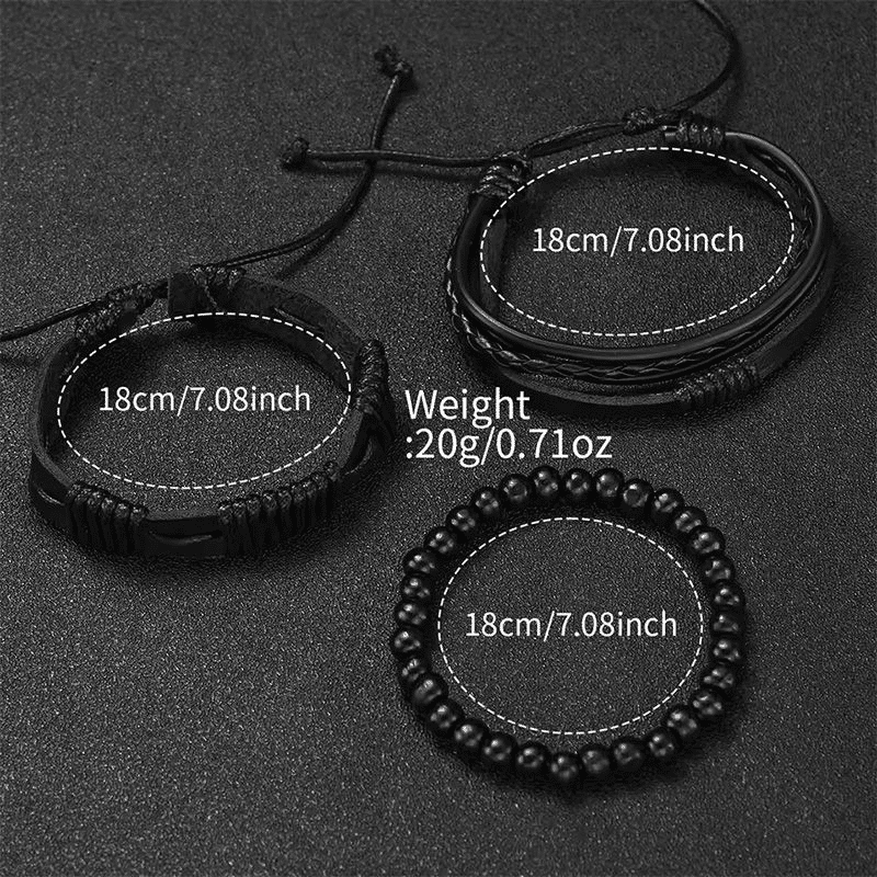 Men's Business Analog Quartz Leather Watch with Woven Bracelet Set