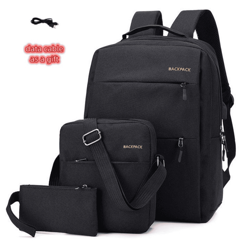 3-Piece Men's Anti-Theft USB Laptop Backpack Set, School Bookbag & Travel Bag