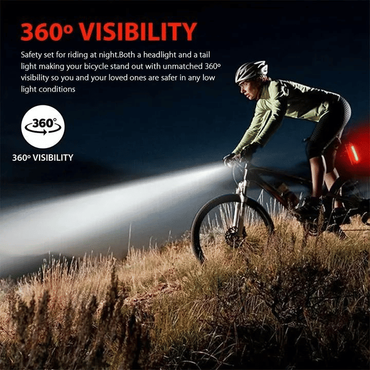 USB Rechargeable LED Bicycle Light Set - Mountain Cycle Front Headlight & Tail Lamp