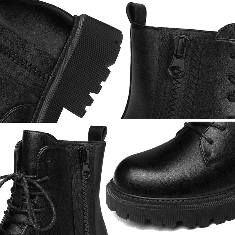 SXCHEN Women's Soft Leather Martin Ankle Boots - Thick-Soled British Combat Style