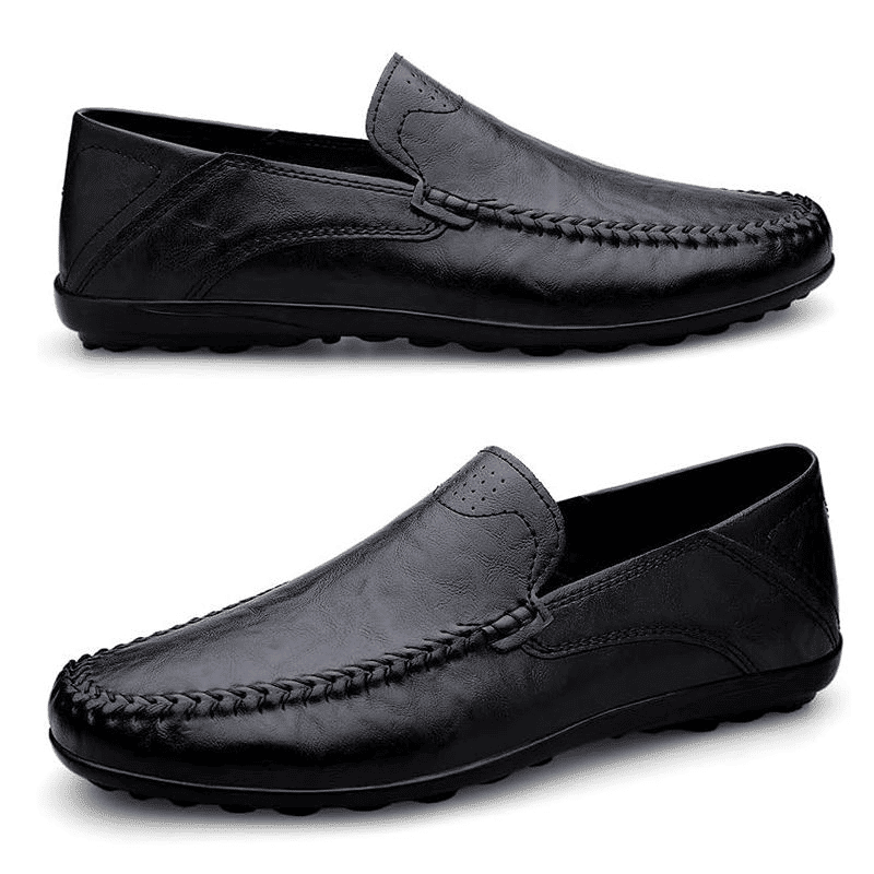 SXCHEN Men's Breathable Slip-On Leather Loafers: Soft Bottom Casual Driving Shoes