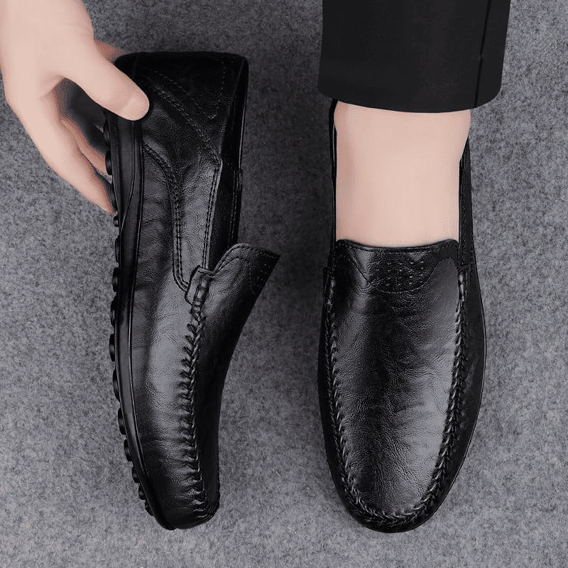 SXCHEN Men's Breathable Slip-On Leather Loafers: Soft Bottom Casual Driving Shoes