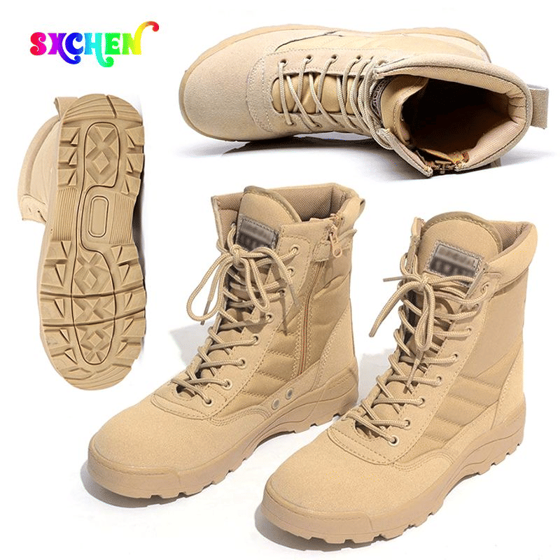 Durable Men's Tactical Jungle Hiking Boots - Khaki Ankle Military Footwear