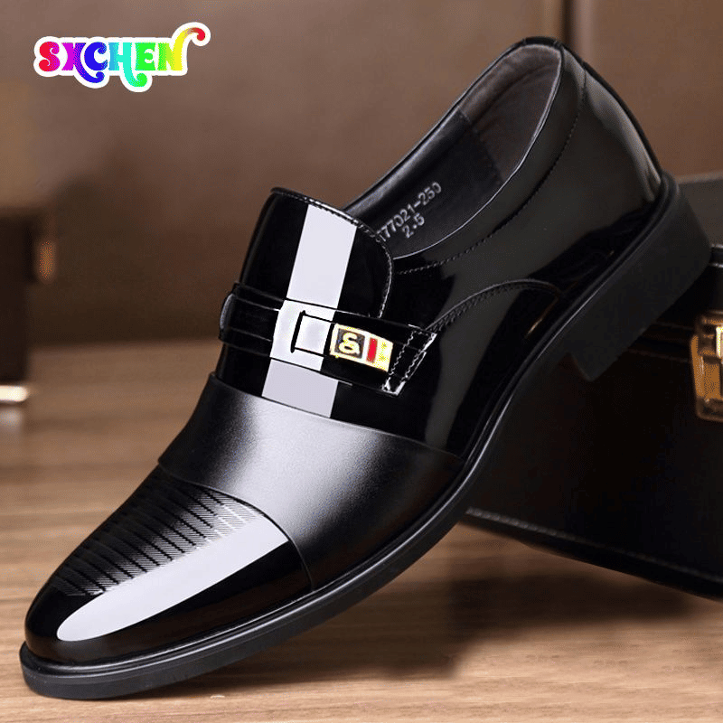 SXCHEN Men's Premium Leather Oxfords: Business Casual Slip-On Dress Shoes