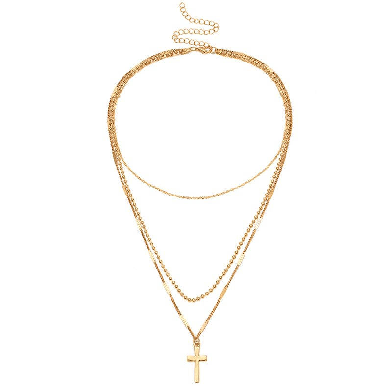 Elegant Gold-Plated Multi-Layer Cross Necklace for Women - Trendy Clavicle Chain