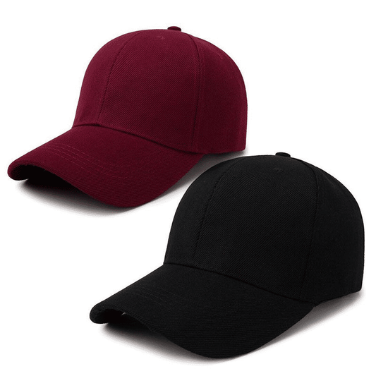 2-Pack Adjustable Baseball Caps Black and Wine Red UV Protection