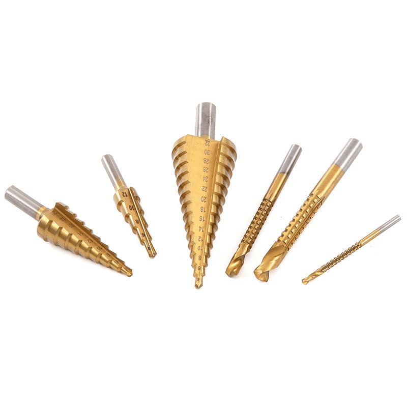 Titanium-Plated Pagoda Drill Bit Set 6-Piece Woodworking Hole Opener