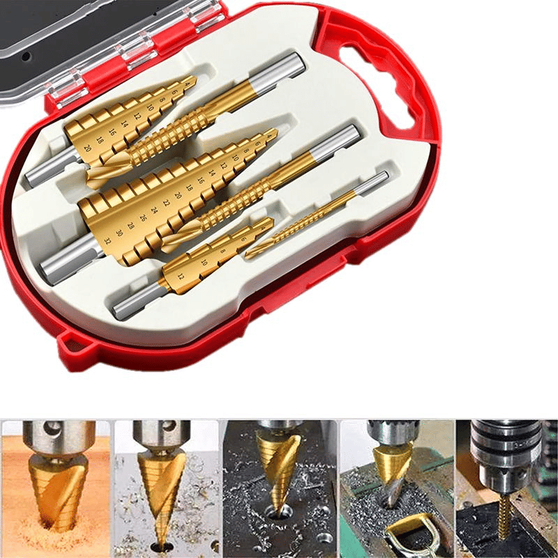 Titanium-Plated Pagoda Drill Bit Set 6-Piece Woodworking Hole Opener