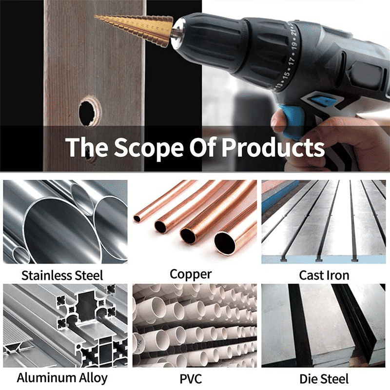 Titanium-Plated Pagoda Drill Bit Set 6-Piece Woodworking Hole Opener