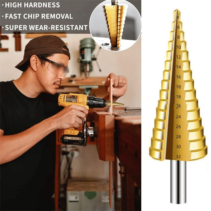 Titanium-Plated Pagoda Drill Bit Set 6-Piece Woodworking Hole Opener