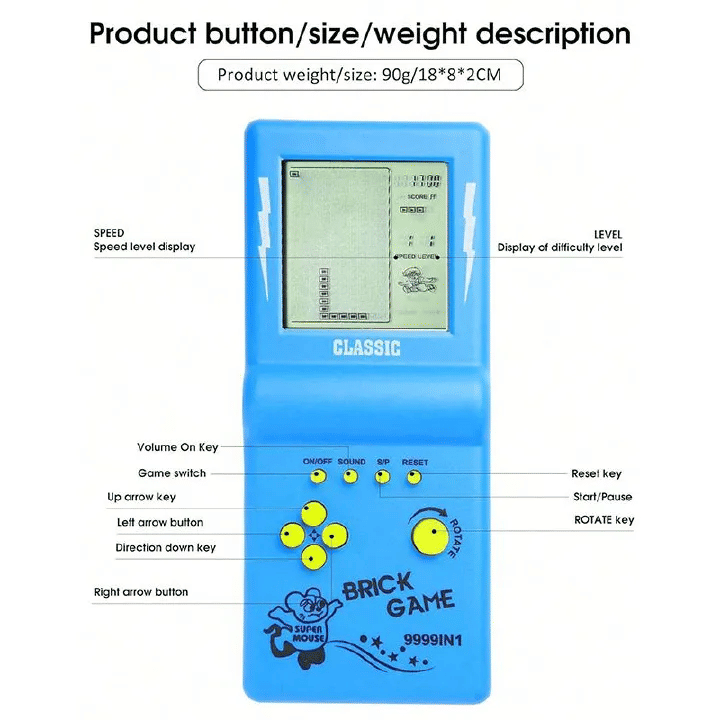 Classic Retro Handheld Tetris Brick Game Console Large Screen Blue