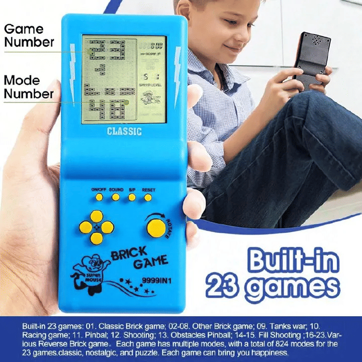 Classic Retro Handheld Tetris Brick Game Console Large Screen Blue