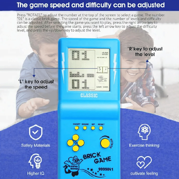Classic Retro Handheld Tetris Brick Game Console Large Screen Blue