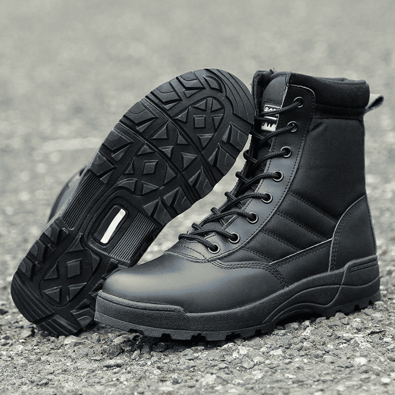 SHJO Men's Black High-Top Tactical Combat Boots - Durable Waterproof Military Hiking