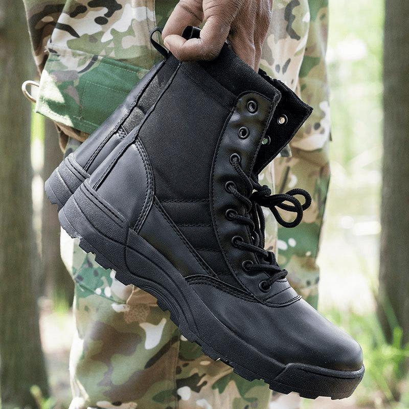 SHJO Men's Black High-Top Tactical Combat Boots - Durable Waterproof Military Hiking