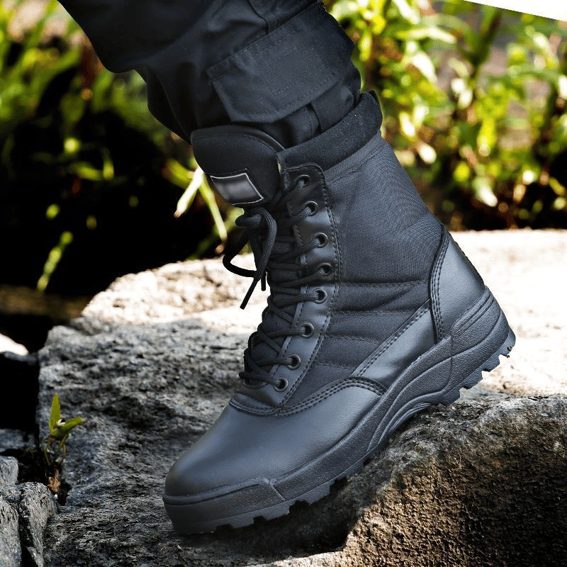SHJO Men's Black High-Top Tactical Combat Boots - Durable Waterproof Military Hiking