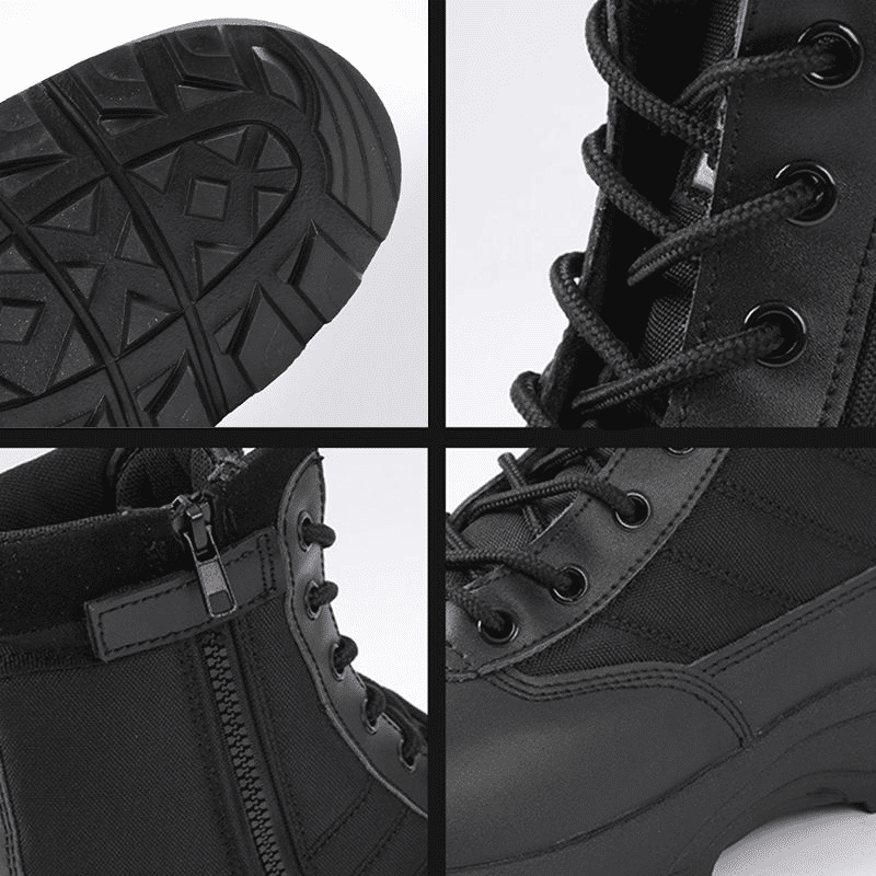SHJO Men's Black High-Top Tactical Combat Boots - Durable Waterproof Military Hiking