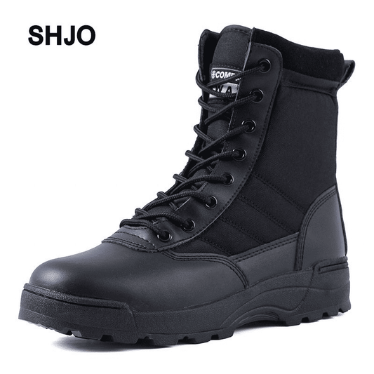 SHJO Men's Black High-Top Tactical Combat Boots - Durable Waterproof Military Hiking