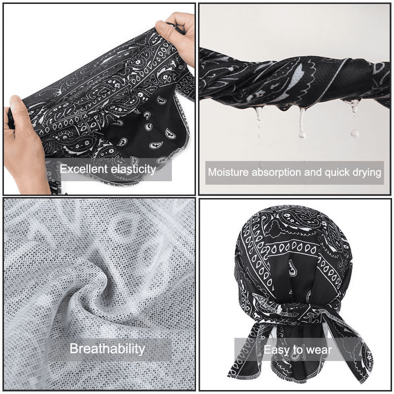 Men's Hip Hop Black Durag, Cuban Link Bracelet & Belt Chain Set