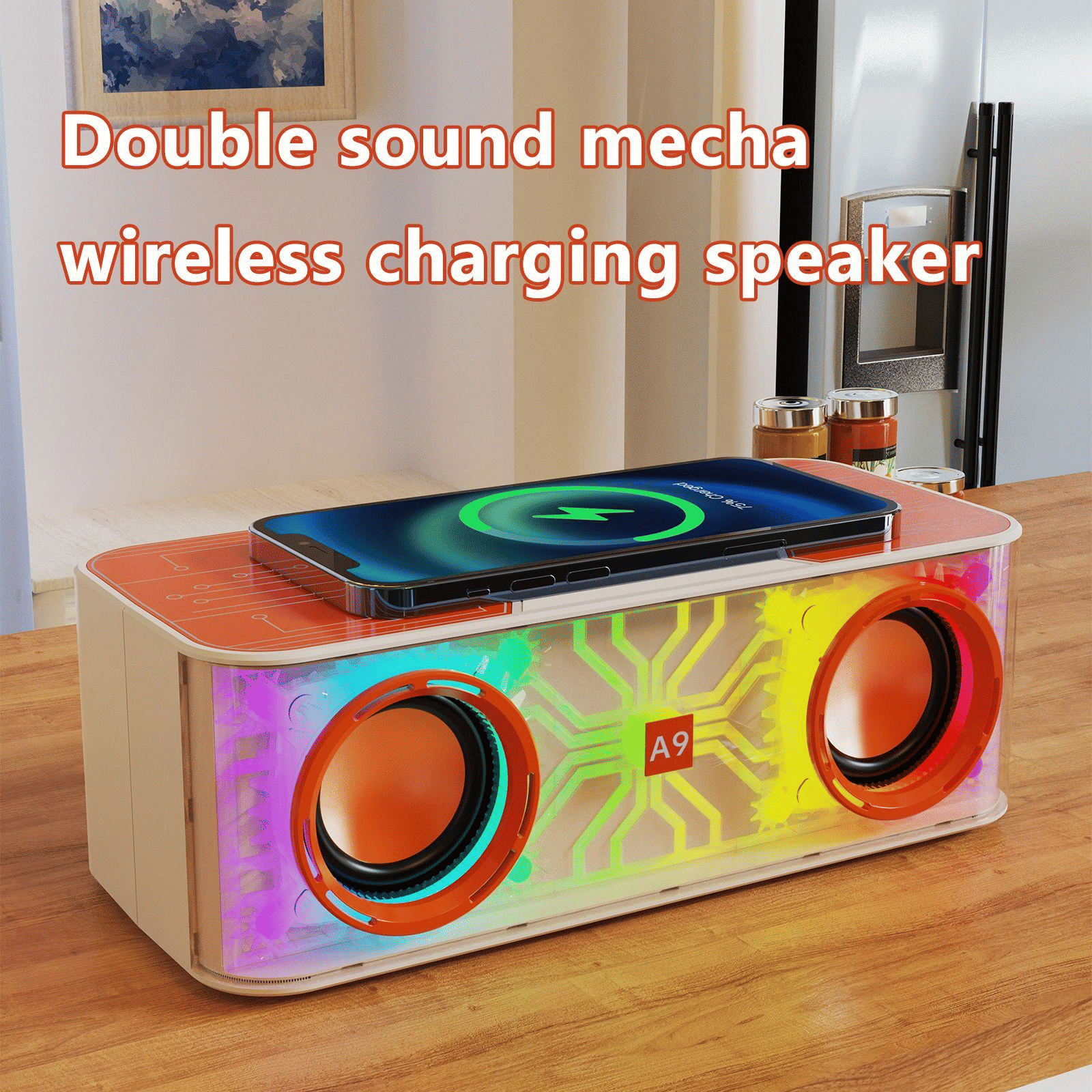 15W Bluetooth Speaker: Deep Bass, Wireless Charging, RGB Light, 5H Playtime