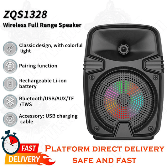 High-Power Portable Bluetooth Subwoofer Speaker with Trumpet Bass and RGB Lights