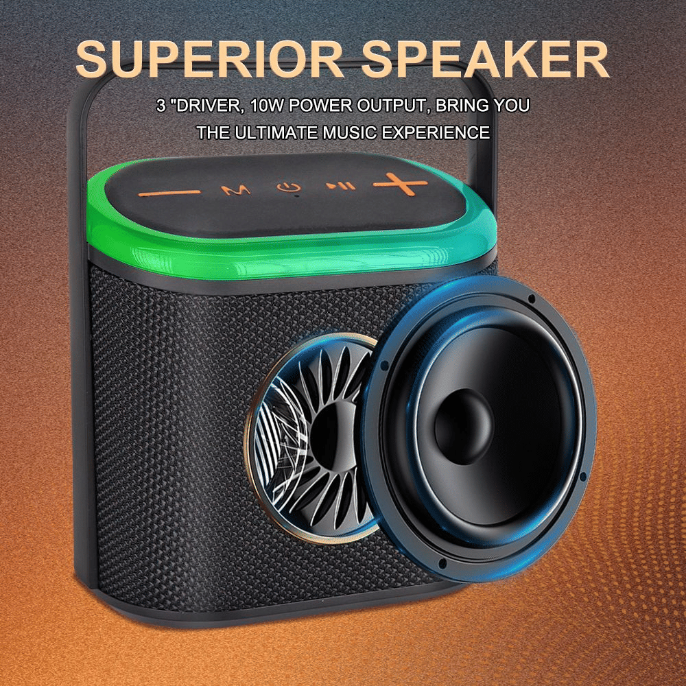 Portable 10W Bluetooth Speaker, Deep Bass, RGB Light Show, TWS Pairing, IPX5