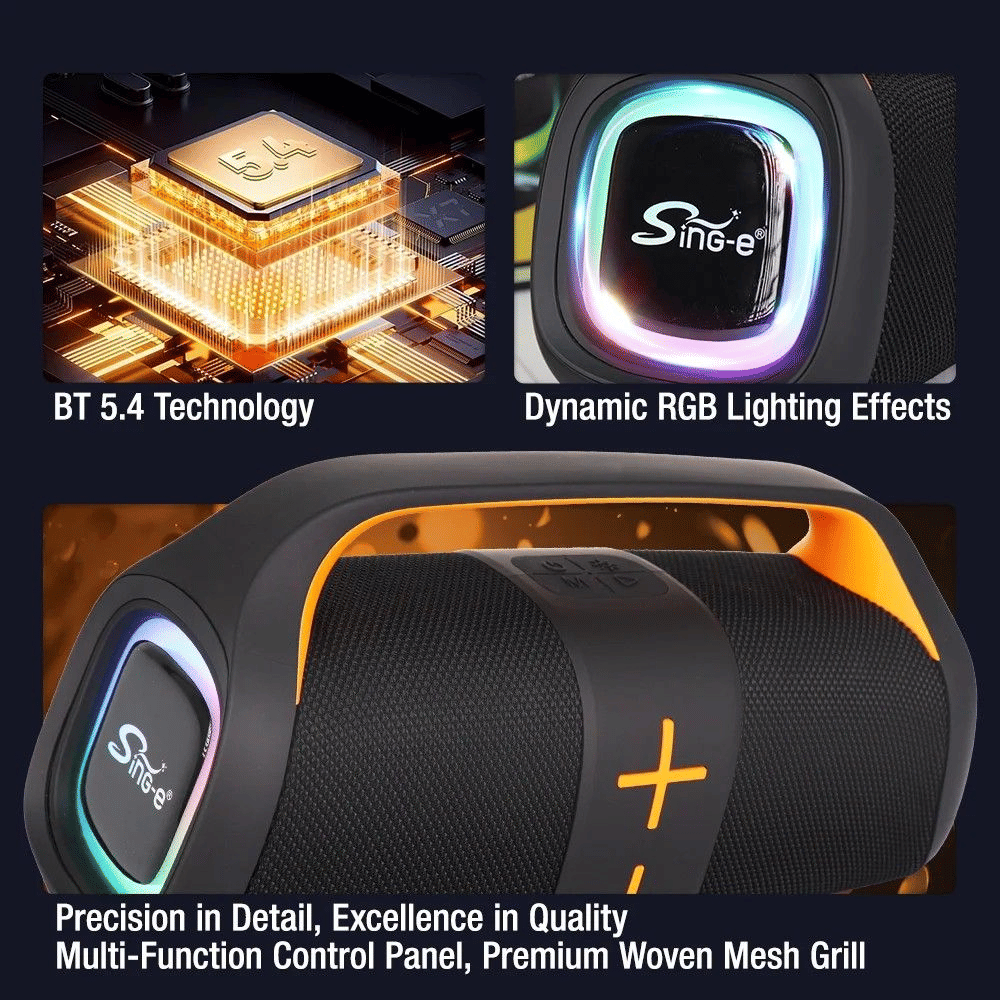 Portable Bluetooth Speaker with Deep Bass, Waterproof, Wireless, Subwoofer, Long-lasting Battery