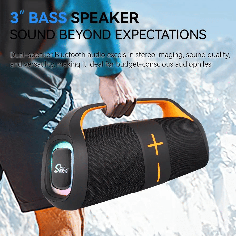Portable Bluetooth Speaker with Deep Bass, Waterproof, Wireless, Subwoofer, Long-lasting Battery