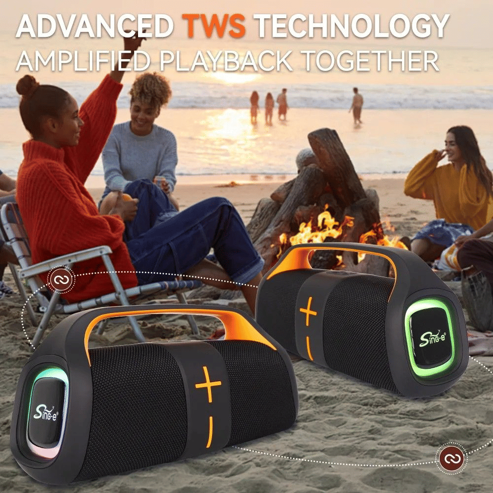 Portable Bluetooth Speaker with Deep Bass, Waterproof, Wireless, Subwoofer, Long-lasting Battery