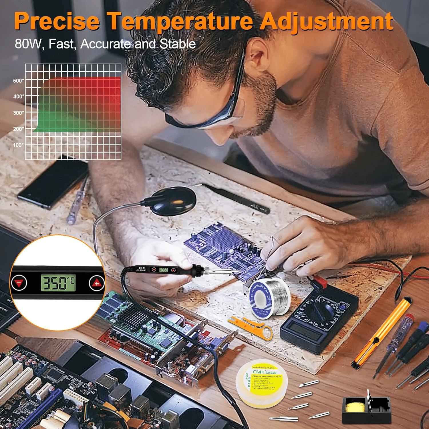 Generic 80W LCD Adjustable Soldering Iron Kit 13-in-1 Welding Tool